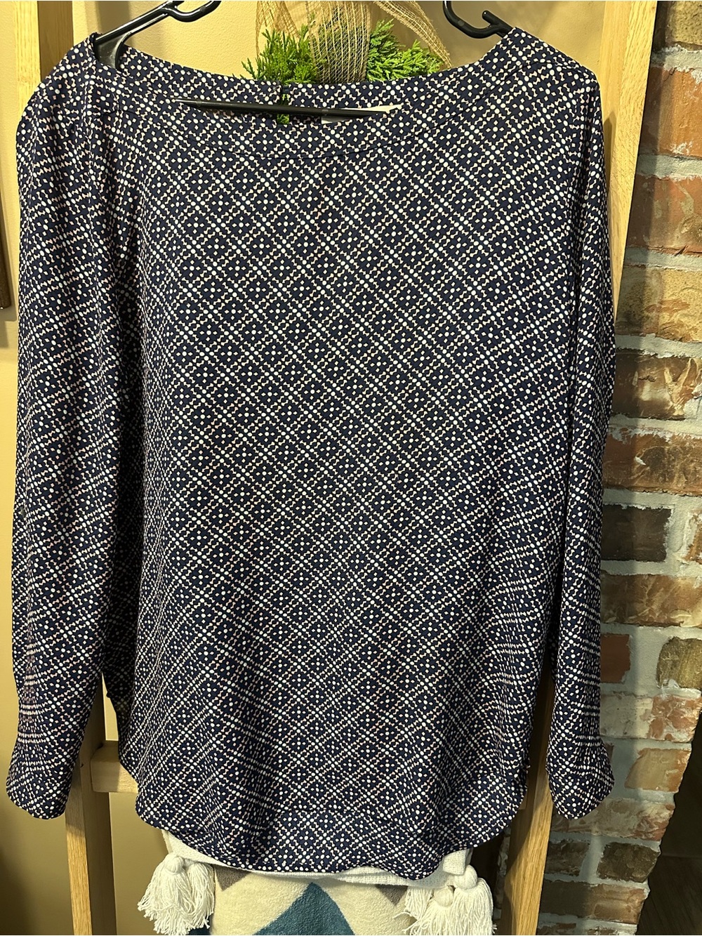Loft Women’s Navy Patterned Long-Sleeve Shirt